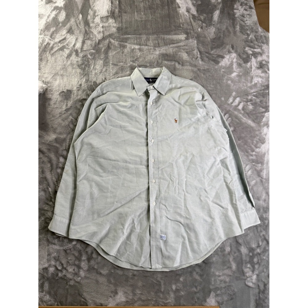 Ralph Lauren Polo Men's Button-Up Size 16.5 Green Embroidered Pony Logo Button